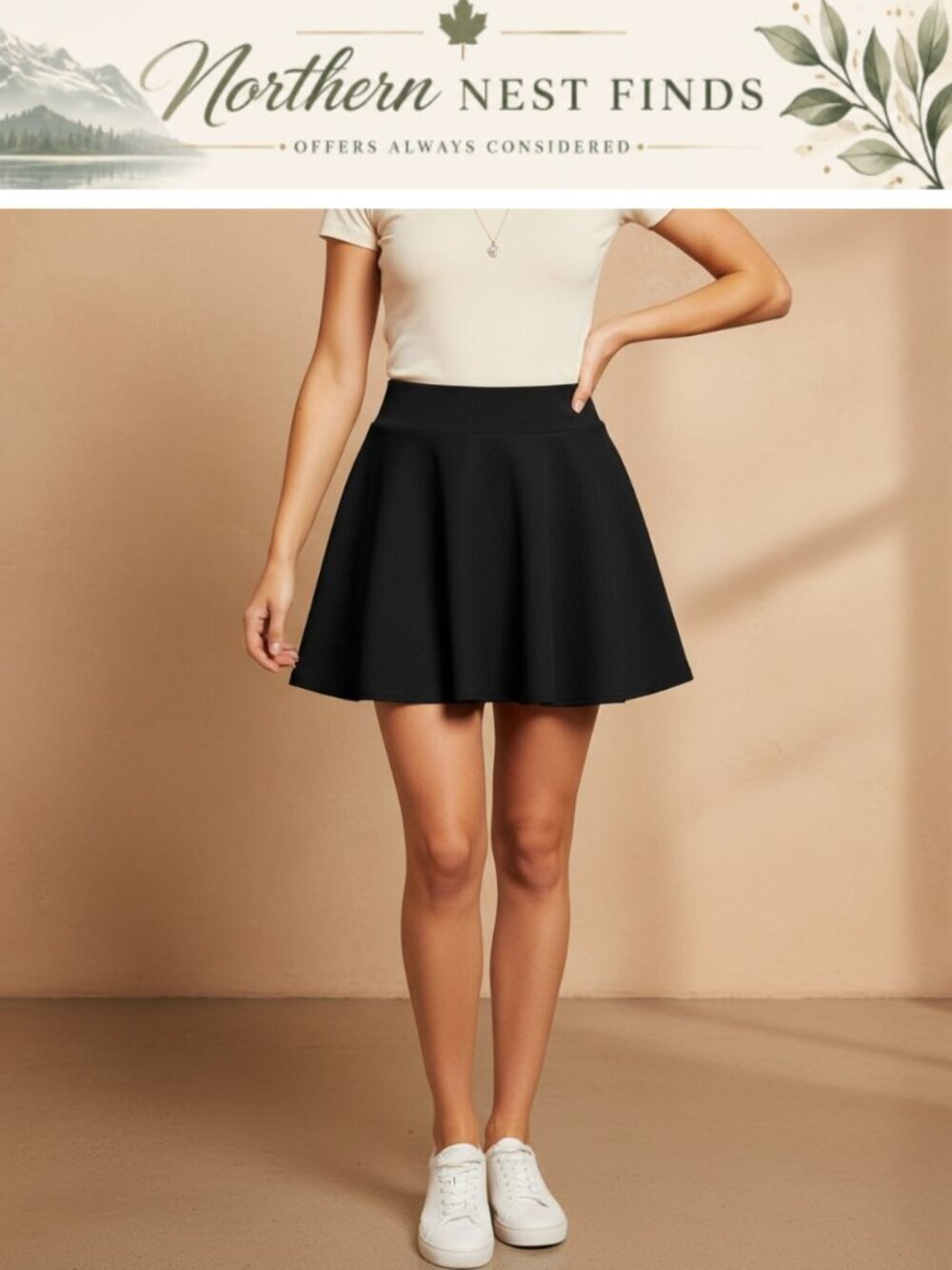 Women's Casual Stretchy Flared Pleated A-Line Midi Skater Skirt